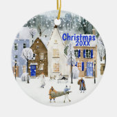 Weihnachten Alpine Ski Mountain Village Straße Sze Keramik Ornament (Vorne)