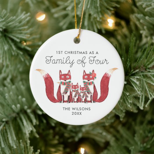 Weihnachten als Familie von vier Personalisierten Keramik Ornament (Baum)