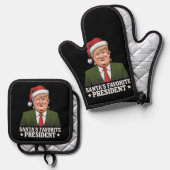 Weihnachten als Favorit des Präsidenten Funny Trum Ofenhandschuh & Topflappen-Set (Vorderseite/Rückseite)