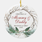Weihnachten als Mommy Daddy Personalisiert Wreath Keramik Ornament (Hinten)