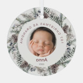 Weihnachten als Oma Baby Foto Foliage Ornament Aus Glas (Rückseite)