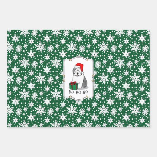 Weihnachten - Alte englische Schafhunde (Grau 1) N Geschenkpapier Set (Vorderseite)