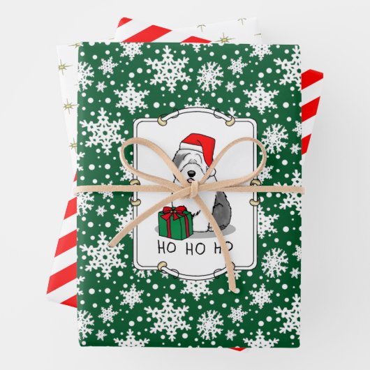 Weihnachten - Alte englische Schafhunde (Grau 1) N Geschenkpapier Set (Beispiel)
