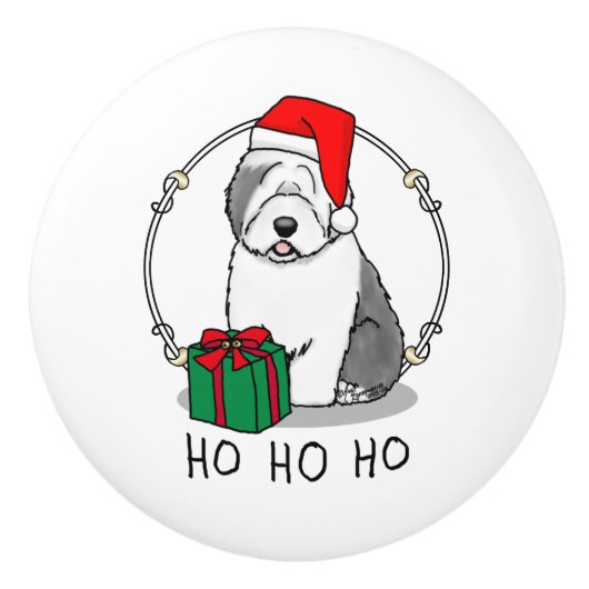 Weihnachten - Alte englische Schafhunde (Grau 1) N Keramikknauf (Vorderseite)