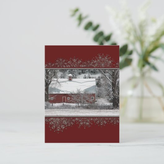 Weihnachten Alter Roter Stall im Schnee Postkarte (Stehend Vorderseite)