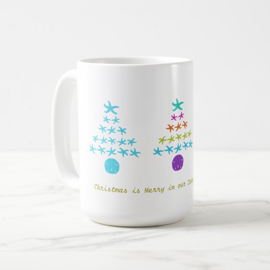 Weihnachten am Sea Starfish Trees Sprichwort Kaffeetasse (Vorderseite Links)