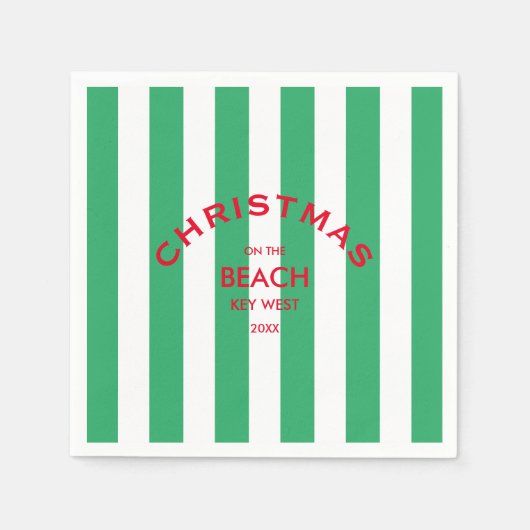 Weihnachten am Strand Custom Green Cabana Streifen Serviette (Vorderseite)