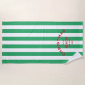 Weihnachten am Strand Custom Green Cabana Streifen Strandtuch (Vorderseite)