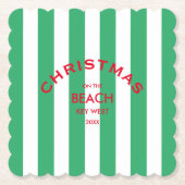 Weihnachten am Strand Custom Green Cabana Streifen Untersetzer (Vorderseite)