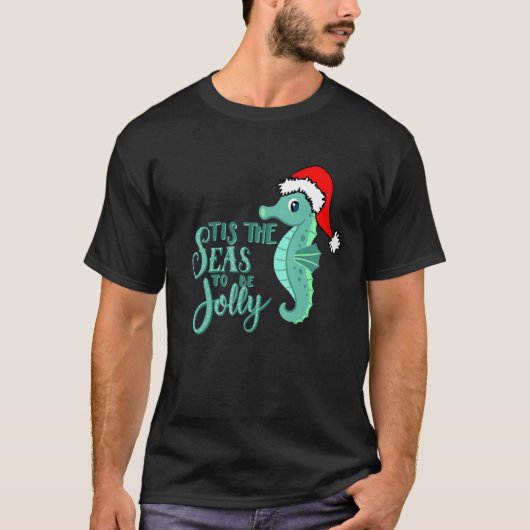 Weihnachten am Strand Flamingo Santa Seepferd Elv T-Shirt (Vorderseite)
