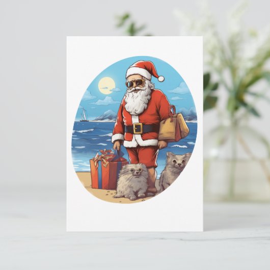 Weihnachten am Strand Sommerferien Weihnachten Dankeskarte (Stehend Vorderseite)