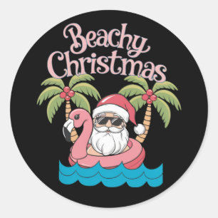 Weihnachten am Strand Tropischer Urlaub Santa Beac Runder Aufkleber