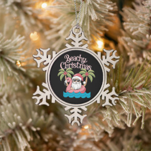 Weihnachten am Strand Tropischer Urlaub Santa Stra Schneeflocken Zinn-Ornament