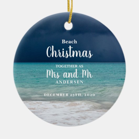 Weihnachten am Strand zusammen mit Frau Mr. Family Keramik Ornament (Vorne)