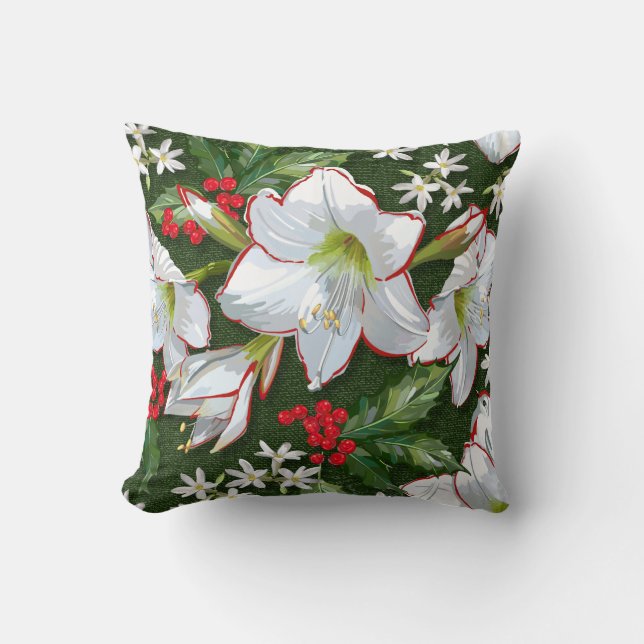 Weihnachten Amaryllis + Holly Pattern Kissen (Vorderseite)