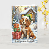 Weihnachten - American Water Spaniel Karte (Gelbe Blume)