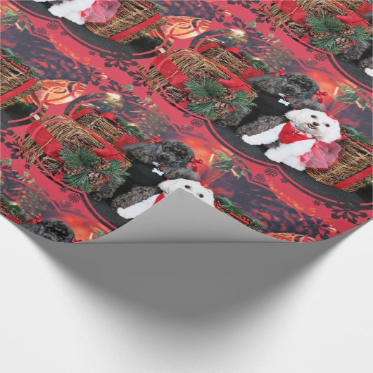 Weihnachten - Amiche Pudel - Tinkerbell maltesisch Geschenkpapier (Ecke)