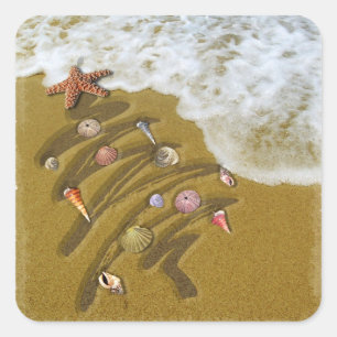 Weihnachten an der Küste aufgewaschen Quadratischer Aufkleber