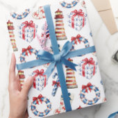 Weihnachten an der Küste Blau und Rot Nautik Geschenkpapier