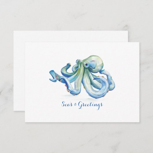 Weihnachten an der Küste Blauer Oktopus Wasserfarb (Vorne/Hinten)
