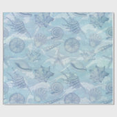 Weihnachten an der Küste Blue Watercolor Seashells Geschenkpapier (Flach)