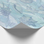 Weihnachten an der Küste Blue Watercolor Seashells Geschenkpapier (Ecke)