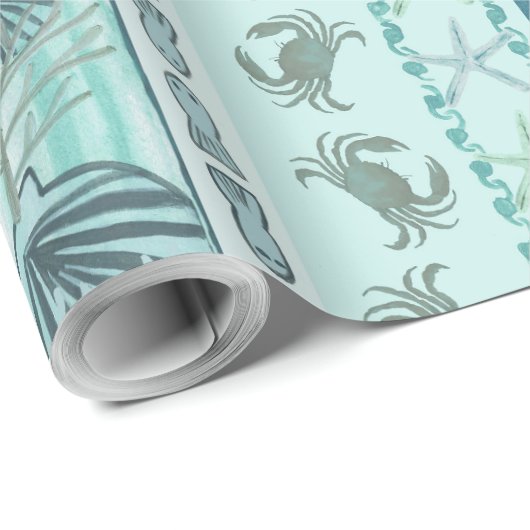 Weihnachten an der Küste Bohemisch Seashells Geschenkpapier (Rolleneckpunkt)