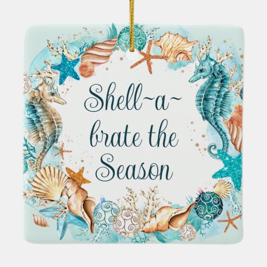 Weihnachten an der Küste - die Muschel der Jahresz Keramikornament (Rückseite)