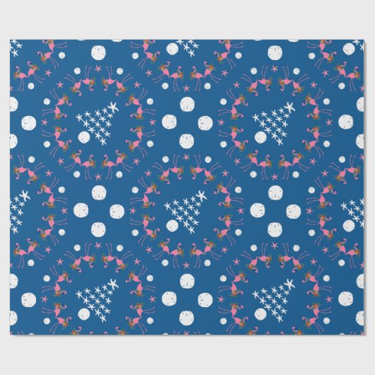 Weihnachten an der Küste Flamingo in Seashells Nav Geschenkpapier (Flach)