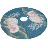 Weihnachten an der Küste | Muscheln auf Aquamarin Fleece Weihnachtsbaumdecke (Schrägansicht)