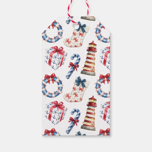Weihnachten an der Küste Nautical Bow Life Preserv Geschenkanhänger (Rückseite)