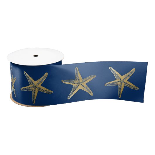 Weihnachten an der Küste Navy Blue Gold Starfish Satinband (Spule)