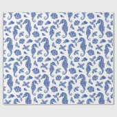 Weihnachten an der Küste Navy Blue Seepferd Glitze Geschenkpapier (Flach)