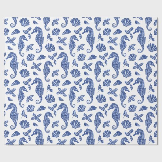 Weihnachten an der Küste Navy Blue Seepferd Glitze Geschenkpapier (Flach)