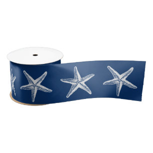 Weihnachten an der Küste Navy Blue White Starfish Satinband