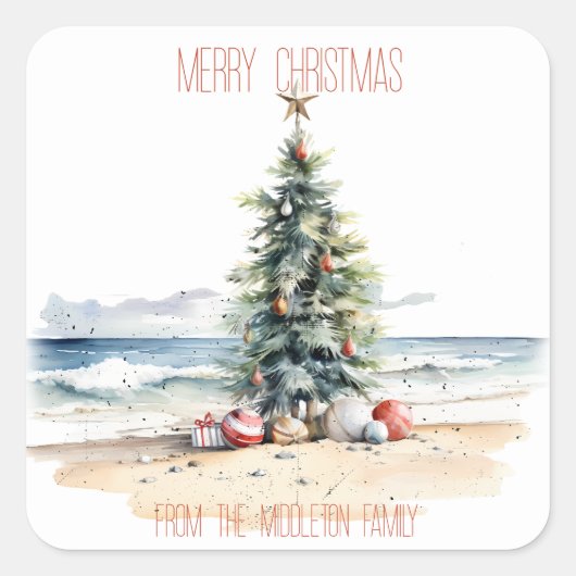 Weihnachten an der Küste Quadratischer Aufkleber (Vorderseite)
