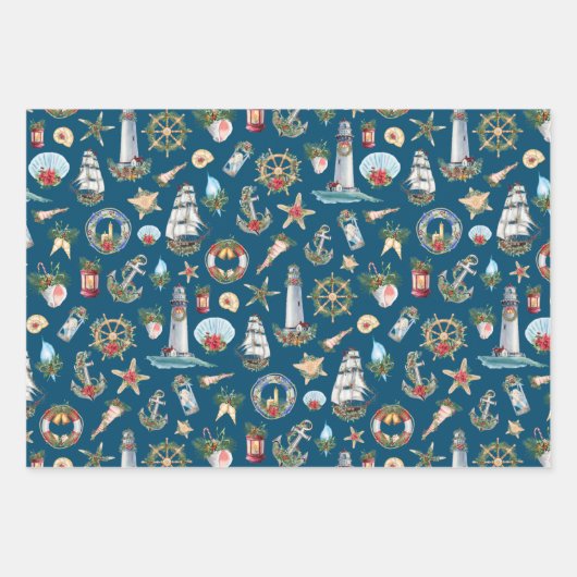 Weihnachten an der Küste Schöne Muster Geschenkpapier Set (Vorderseite 2)