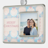 Weihnachten an der Küste Seashell Starfish Foto Rahmen-Ornament Silber (Links)