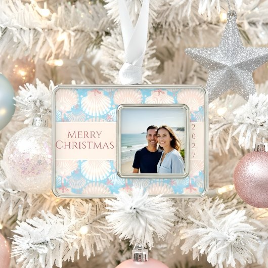 Weihnachten an der Küste Seashell Starfish Foto Rahmen-Ornament Silber