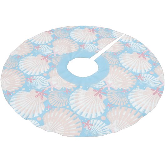 Weihnachten an der Küste - Seashell und Starfish Polyester Weihnachtsbaumdecke (Schrägansicht)