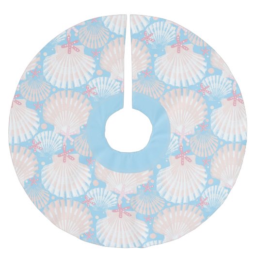 Weihnachten an der Küste - Seashell und Starfish Polyester Weihnachtsbaumdecke (Vorderseite)