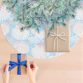 Weihnachten an der Küste - Seashell und Starfish Polyester Weihnachtsbaumdecke