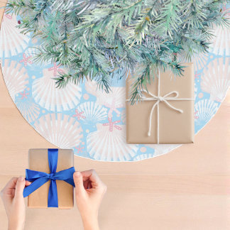 Weihnachten an der Küste - Seashell und Starfish Polyester Weihnachtsbaumdecke