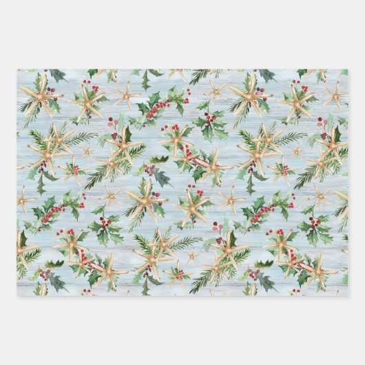 Weihnachten an der Küste Tropischer Strand Starfis Geschenkpapier Set (Vorderseite 2)