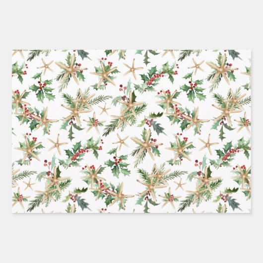 Weihnachten an der Küste Tropischer Strand Starfis Geschenkpapier Set (Vorderseite)