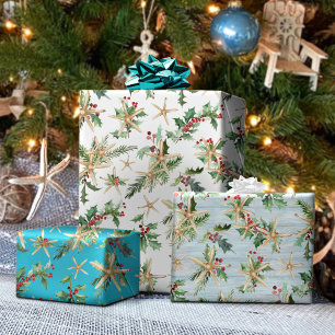 Weihnachten an der Küste Tropischer Strand Starfis Geschenkpapier Set