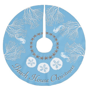 Weihnachten an der Küste unter blauem Meer Polyester Weihnachtsbaumdecke