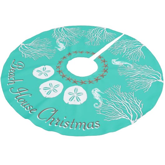 Weihnachten an der Küste Unter dem Meereskorallen Polyester Weihnachtsbaumdecke (Schrägansicht)