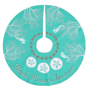 Weihnachten an der Küste Unter dem Meereskorallen Polyester Weihnachtsbaumdecke