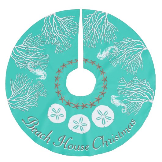 Weihnachten an der Küste Unter dem Meereskorallen Polyester Weihnachtsbaumdecke (Vorderseite)